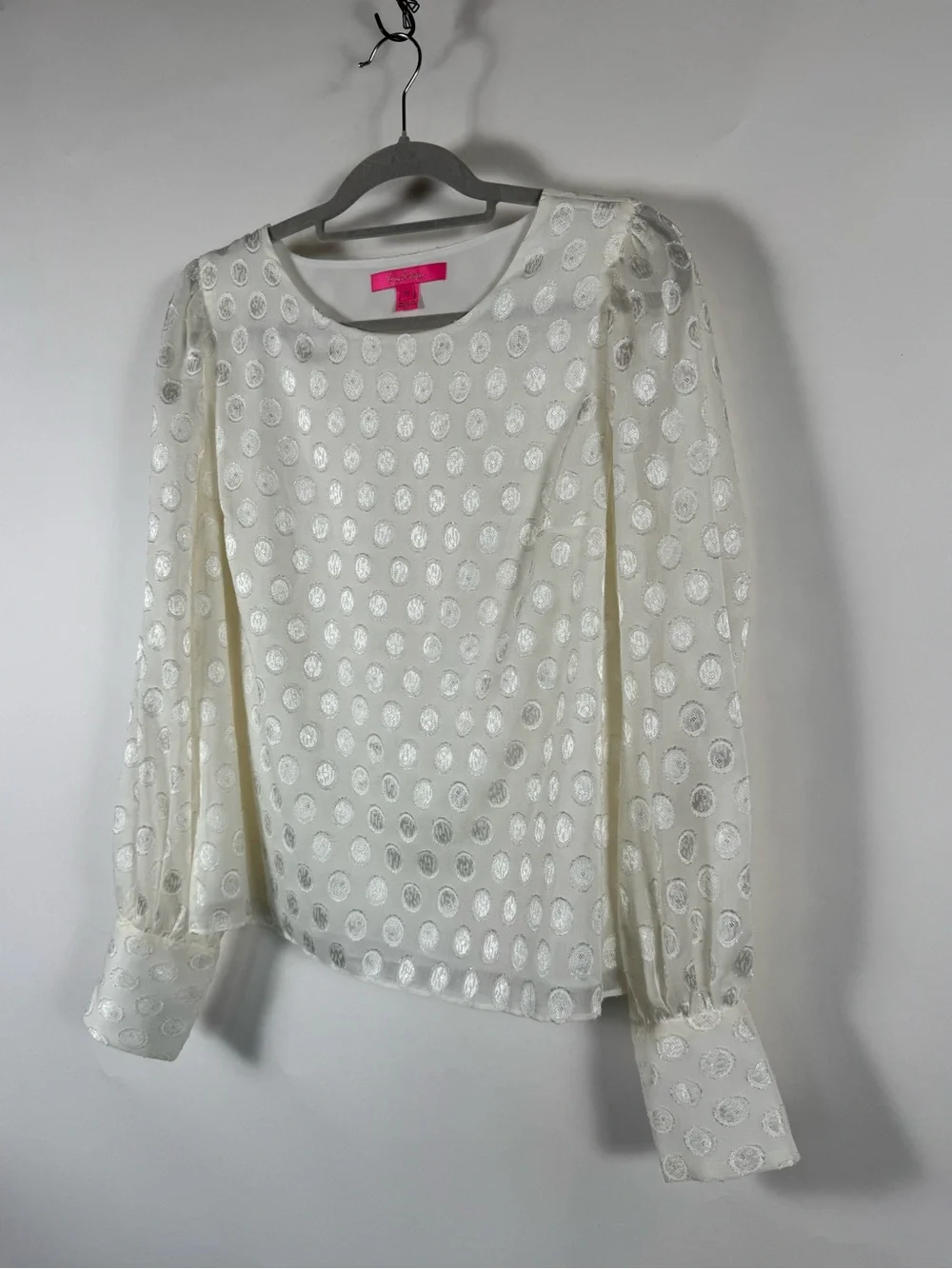 Lilly Pulitzer Swiss Dot Blouse Medium‎ Clean Girl Preppy Quiet Luxury Romantic